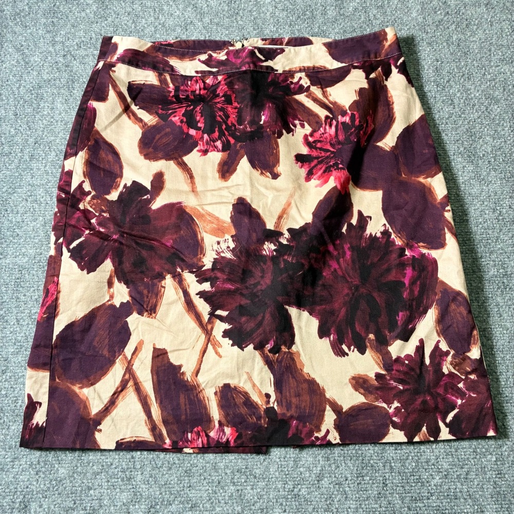 Van Heusen Studio‎ Floral Pencil Skirt Womens 8 Tan Purple Cotton Workwear